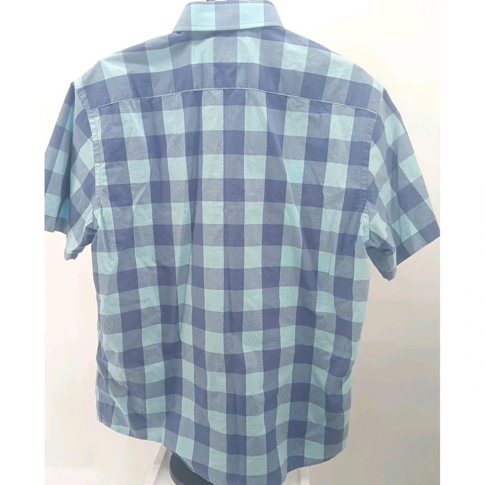 Untuckit Blue Check Short Sleeve 100% Cotton Men's Button Up Shirt Size Large